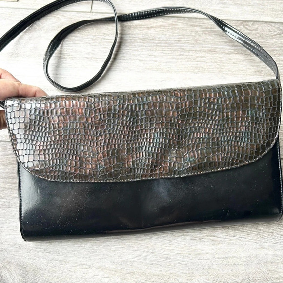 Vintage Naturalizer Mastercraft Patent Leather Croc Leather Clutch Shoulder  Bag - Picture 6 of 13